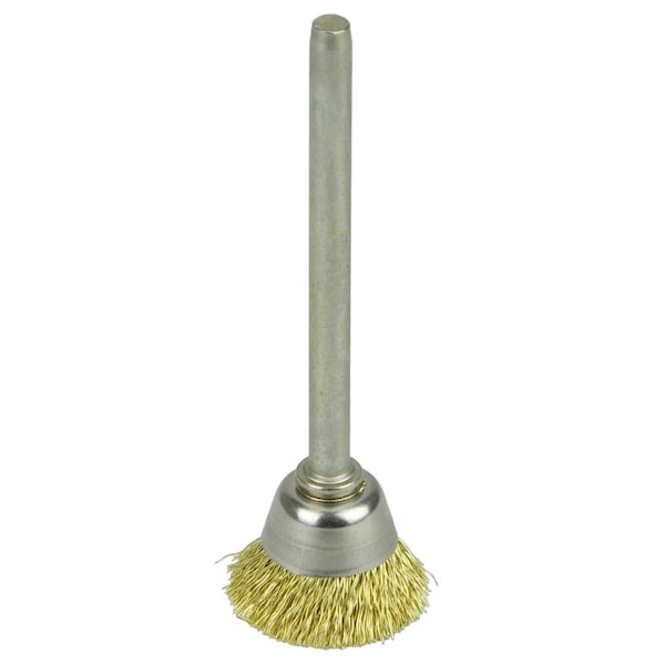 Weiler 5/8" Miniature Wire Cup Brush, .005" Brass Fill, 1/8" Stem - 26075