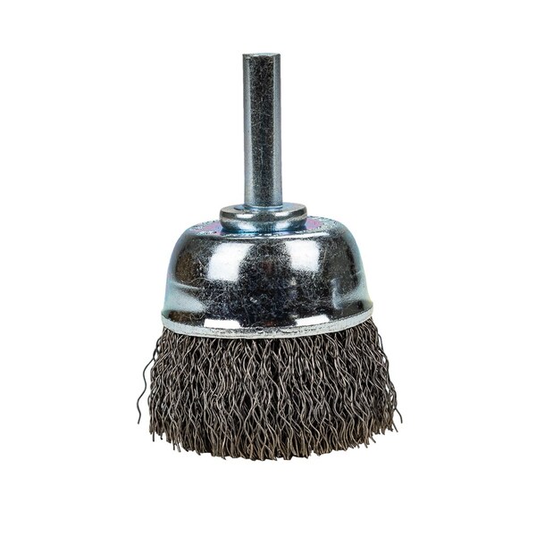 Forney Command PRO Cup Brush Crimped, 1-1/2 in x .014 in x 1/4 in Shank - 60004