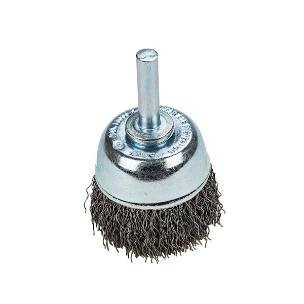 Forney Command PRO Cup Brush Crimped, 1-1/2 in x .014 in x 1/4 in Shank - 60004
