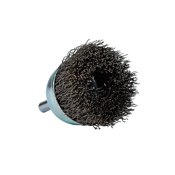 Forney Command PRO Cup Brush Crimped, 1-1/2 in x .014 in x 1/4 in Shank - 60004