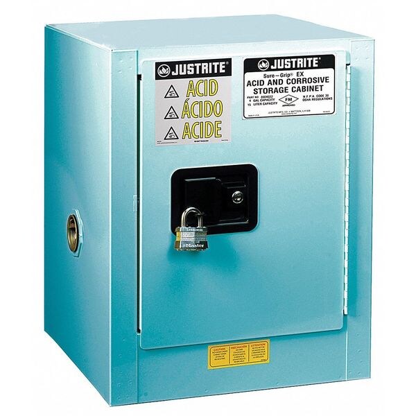 Justrite Corrosive Safety Cabinet, 4 gal, 1 Shelves, Steel, 17 in W x 22 in H x 17 in D, Blue - 8904022