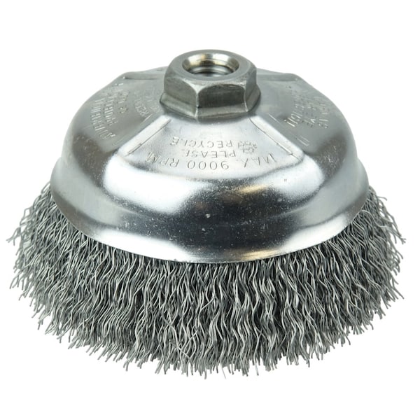 Weiler 5" Crimped Wire Cup Brush .020" Steel Fill 5/8"-11 UNC Nut - 14216