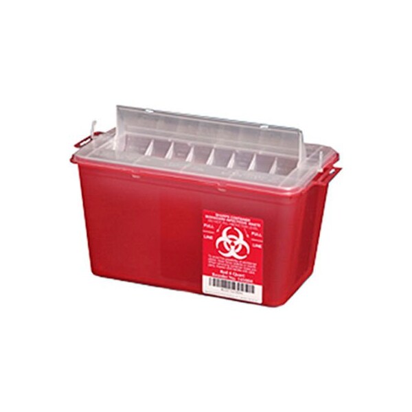 Ppi Plasti-Products 4-Quart Sharps Container, Horizontal Entry, Red, Case of 25 - 145004