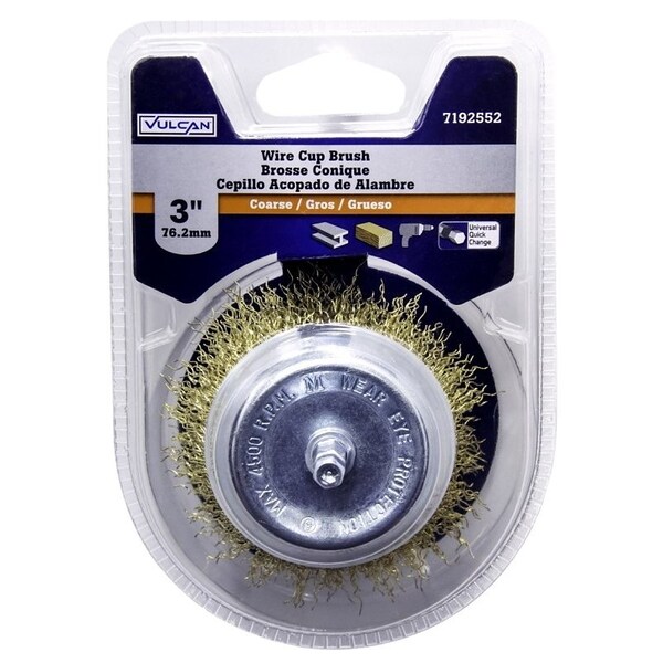 Vulcan Wire Cup Brush, 3 in Dia, 1/4 in Quick Change Shank in Arbor/Shank - 321231OR