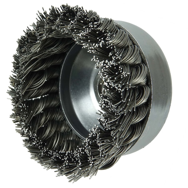 Weiler 4" Single Row Knot Wire Cup Brush .023" Steel Fill 5/8"-11 UNC Nut - 12826