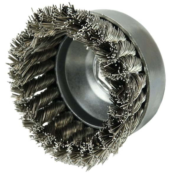 Weiler 4" Single Row Knot  Cup Brush.014" Stainless , 5/8"-11 UNC Nut - 12406