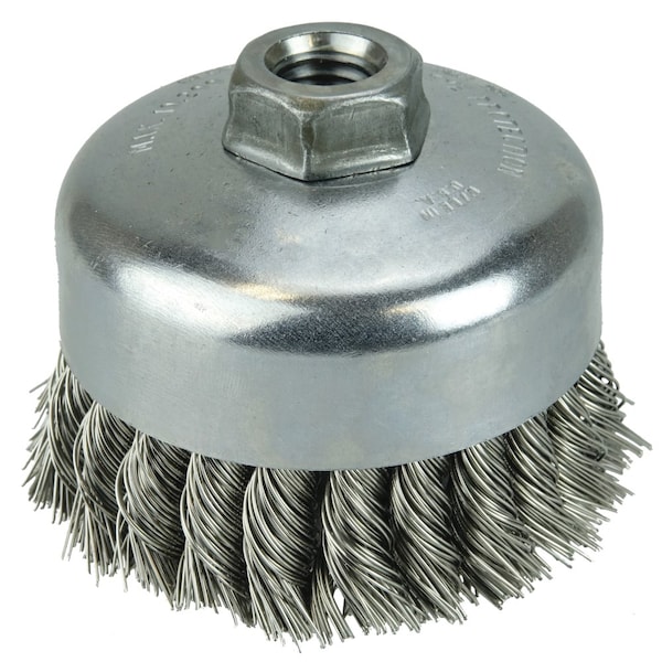Weiler 4" Single Row Knot  Cup Brush.014" Stainless , 5/8"-11 UNC Nut - 12406