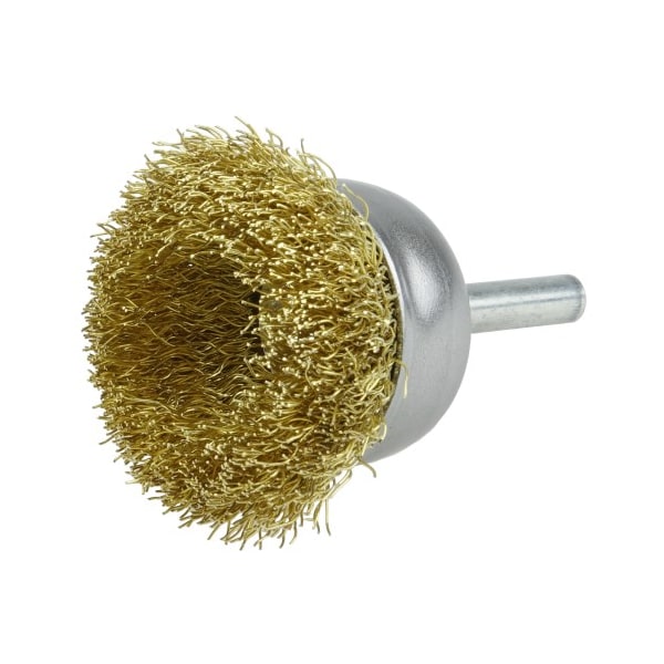 Weiler 1-3/4" Crimped Wire Utility Cup Brush, .0118" Brass Fill, 1/4" Stem - 14314