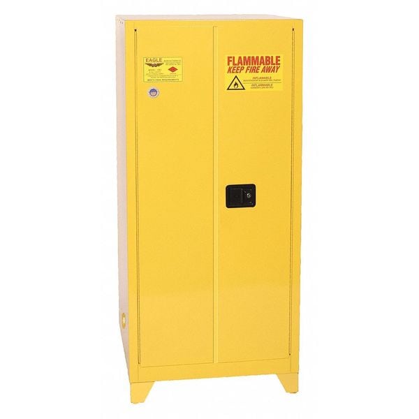 Eagle Mfg Flammables Safety Cabinet, 60 gal, 2 Shelves, Steel, 34 in W x 69 in H x 34 in D, Yellow - 6010XLEGS