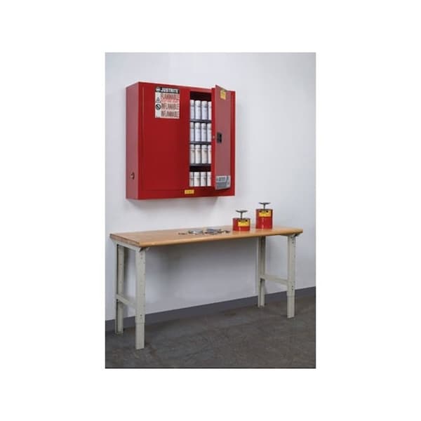 Justrite 20 gal, 3 Shelves, 18-Gauge Steel, 43 in W x 44 in H x 12 in D, Red - 8934016