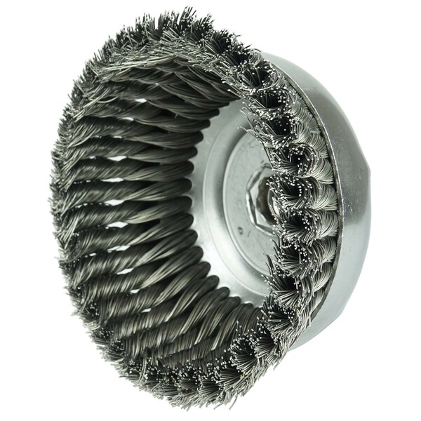 Weiler 6" Single Row Knot Wire Cup Brush .035" Steel Fill 5/8"-11 UNC Nut - 12396