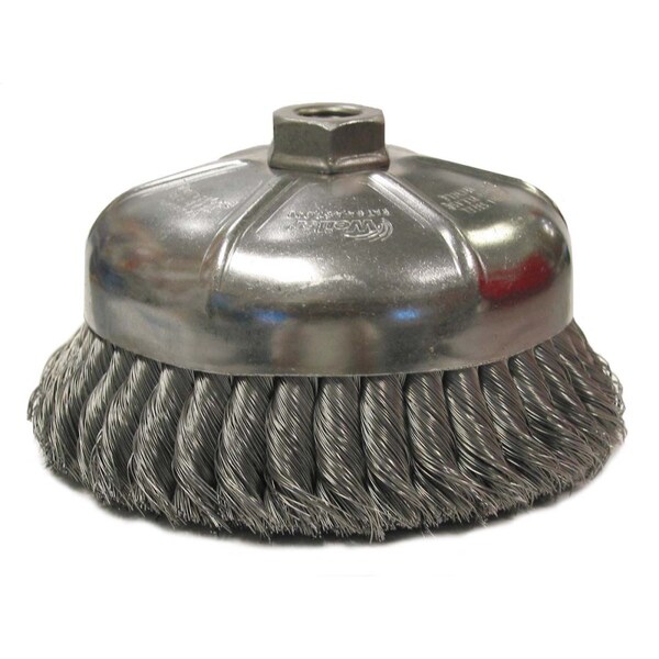 Weiler 6" Single Row Knot Wire Cup Brush .035" Steel Fill 5/8"-11 UNC Nut - 12396