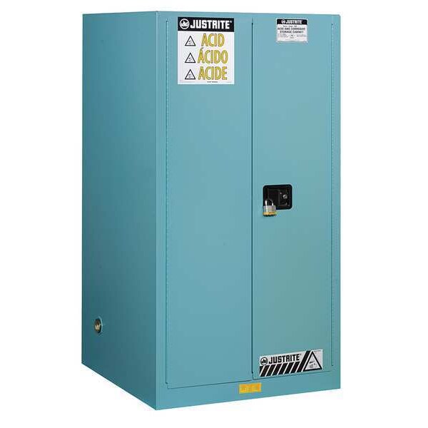 Justrite Corrosives Safety Cabinet, 90 gal, 2 Shelves, Steel, 43 in W x 65 in H x 34 in D, Blue - 899022