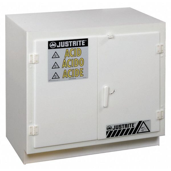 Justrite Corrosives Safety Cabinet, 23 gal, 1 Shelves, Polyethylene, 36 in W x 35 3/4 in H x 21 3/4 in D - 24010