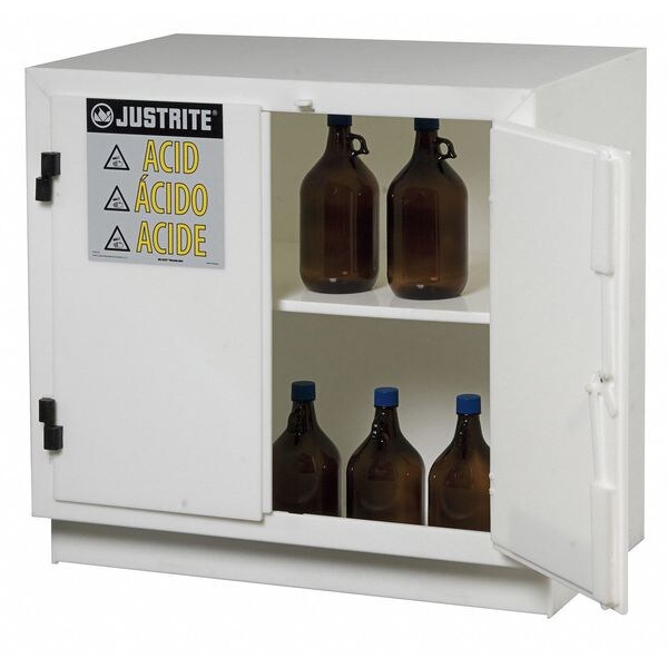 Justrite Corrosives Safety Cabinet, 23 gal, 1 Shelves, Polyethylene, 36 in W x 35 3/4 in H x 21 3/4 in D - 24010