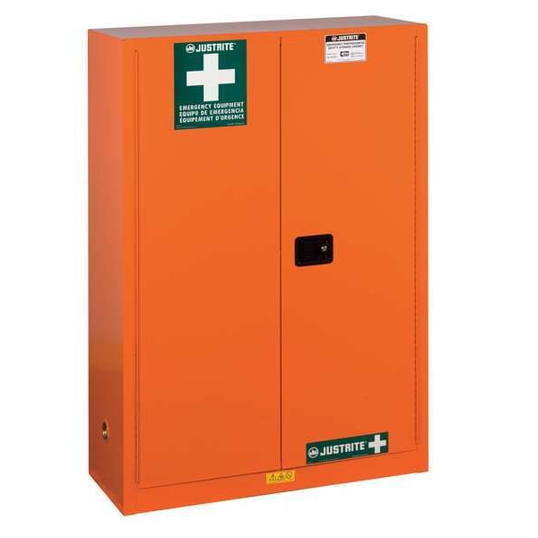 Justrite Emergency Preparedness Cabinet, 45 gal, 4 Shelves, Steel, 43 in W x 65 in H x 18 in D, Orange - 860002