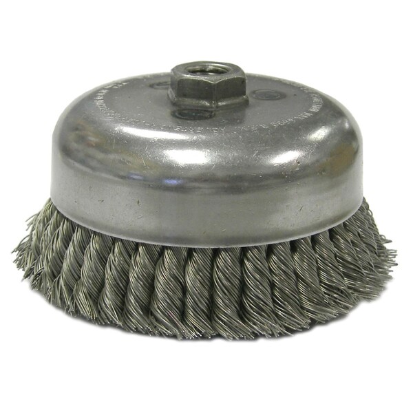 Weiler 6" Double Row Knot Wire Cup Brush .035" Steel Fill 5/8"-11 UNC Nut - 12926