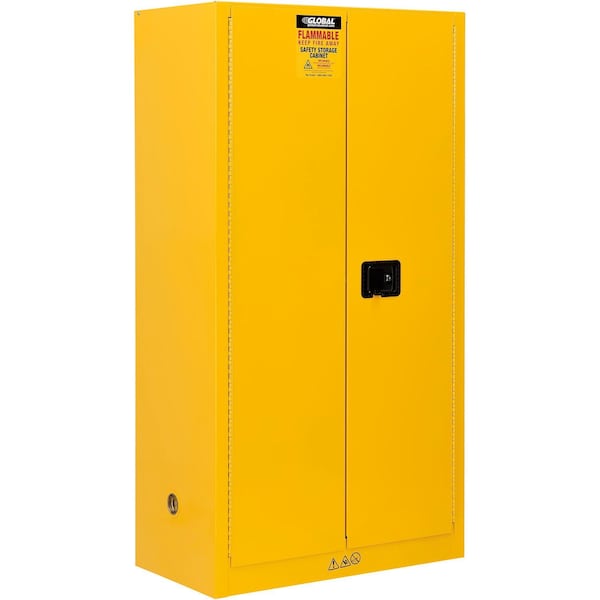 Global Industrial Flammable Cabinet, Manual Close Double Door, 44 Gallon, 34Wx18Dx65H - 298672