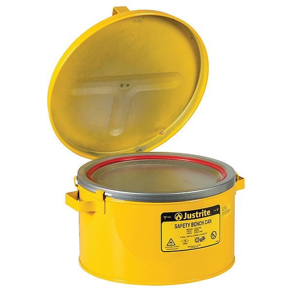 Justrite Bench Can, Steel, 11-1/2" dia, 2 gal Cap. - 10578