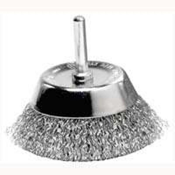 Weiler Wire Cup Brush, 1-3/4 in Dia, 1/4 in Arbor/Shank, Steel Bristle - 36418