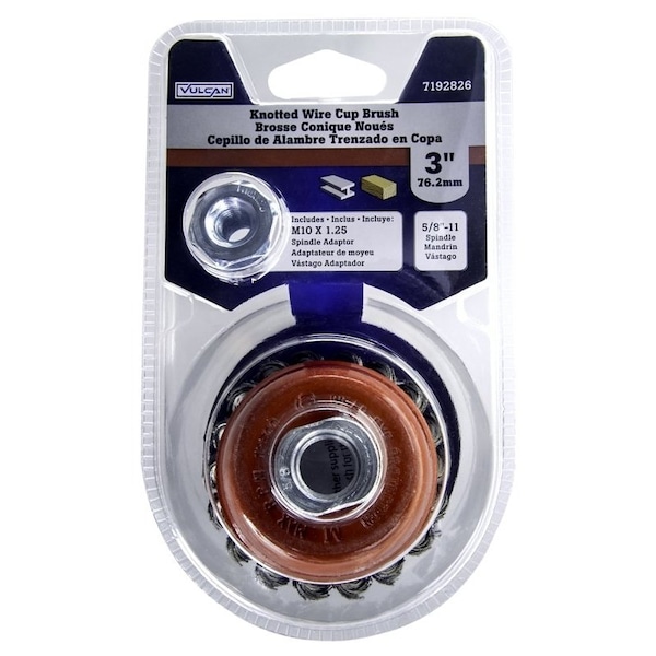 Vulcan Wire Cup Brush, 3 in Dia, 5/8-11 Threaded Arbor, M10 x 1.25 in Arbor Adapter Arbor/Shank - 693881OR
