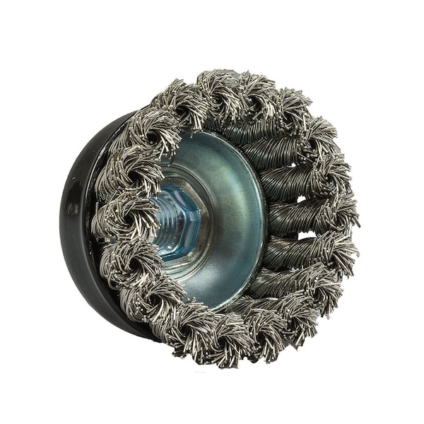 Forney Command PRO Cup Brush, Knotted, Stainless Steel, 2-3/4 in x .020 in x 5/8 in-11 - 72802