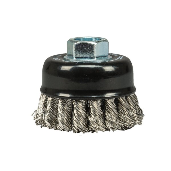 Forney Command PRO Cup Brush, Knotted, Stainless Steel, 2-3/4 in x .020 in x 5/8 in-11 - 72802