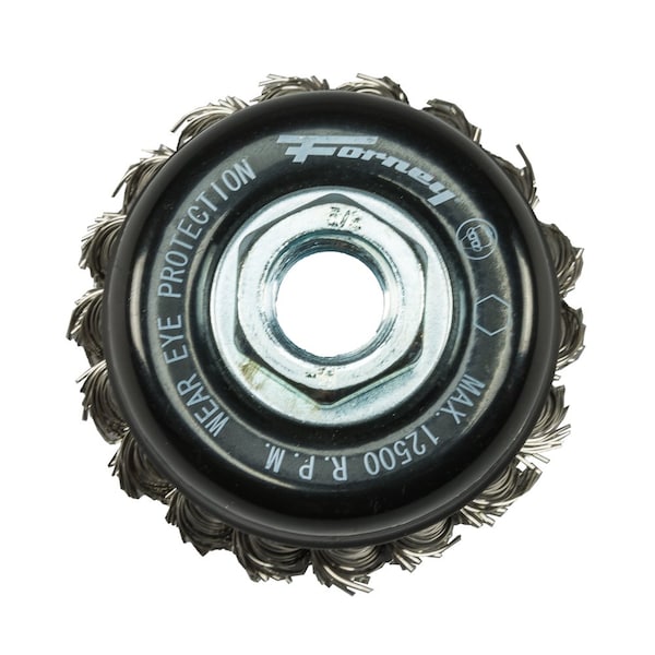 Forney Command PRO Cup Brush, Knotted, Stainless Steel, 2-3/4 in x .020 in x 5/8 in-11 - 72802