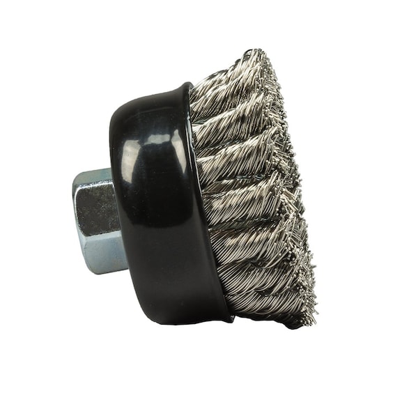 Forney Command PRO Cup Brush, Knotted, Stainless Steel, 2-3/4 in x .020 in x 5/8 in-11 - 72802