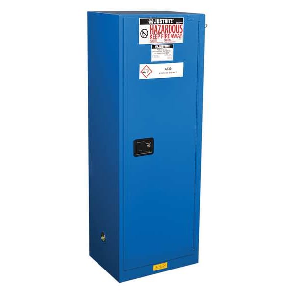 Justrite Hazmat Safety Cabinet, 22 gal, 3 Shelves, Steel, 23 1/4 in W x 65 in H x 18 in D, Blue - 862228