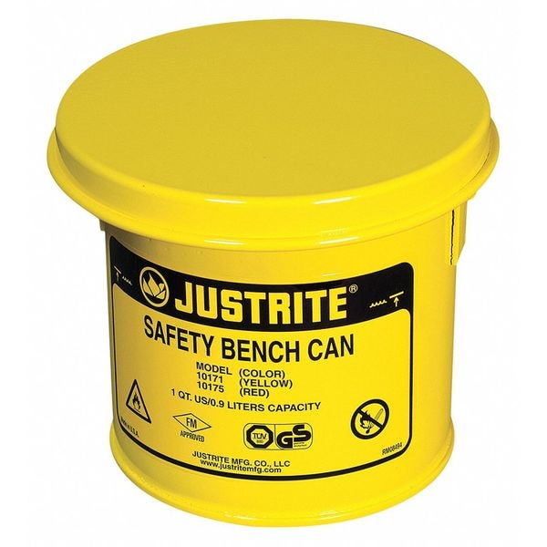 Justrite Bench Can, 1 Qt., Steel, Yellow - 10171