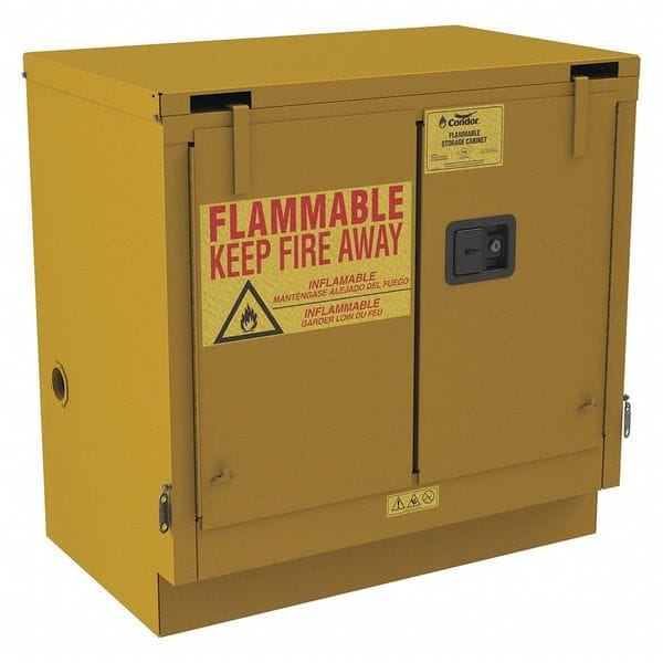 Condor Flammable Safety Storage Cabinet, Recessed Pull Handle, Yellow, 2 Shelves - 491M66