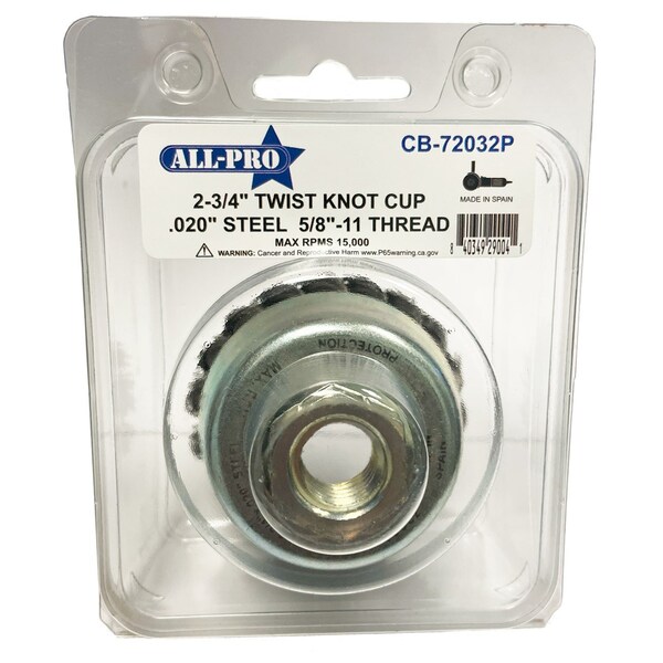 All-Pro 2-3/4 in. Twist Knot Cup, .020 in. Steel, Clamshell - CB-72032P