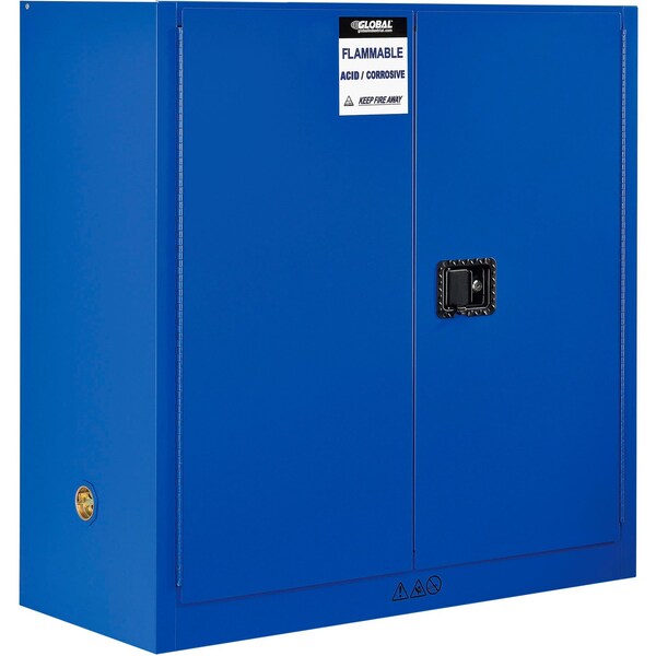 Global Industrial Acid Corrosive Cabinet, 30 gal, Steel, 43 in W x 44 in H x 18 in D, Blue - 316066
