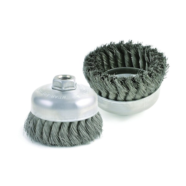 Brush Research Manufacturing BUS412 Wire Cup Brush 4" Diameter, 1" Trim Length, 5/8-11 Arbor Hole, .012 Hi-Temp Carbon Steel - BUS412