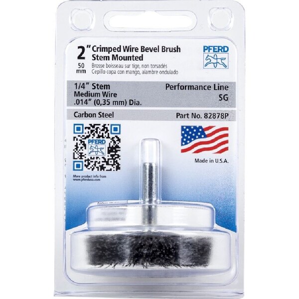Pferd 82878P 2in Mounted Flared Cup Brush .014 CS Wire, 1/4in Shank, Retail Pkg - 82878P-PFERD