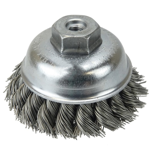 Weiler 3-1/2" Single Row Knot Wire Cup Brush .023" Steel Fill M10x1.25 Nut - 13150