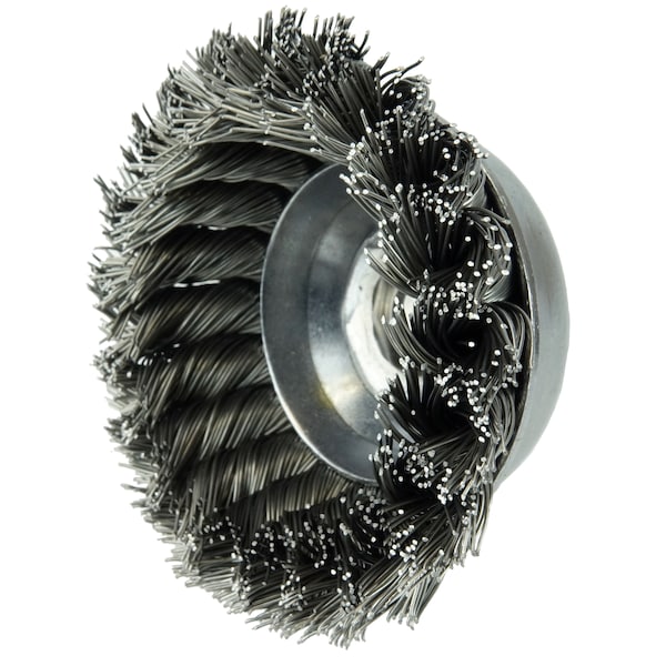 Weiler 3-1/2" Single Row Knot Wire Cup Brush .023" Steel Fill M10x1.25 Nut - 13150