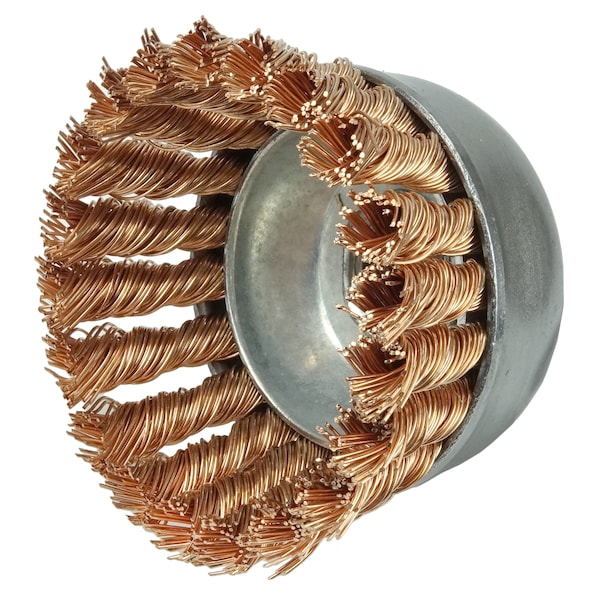 Weiler 2-3/4" Single Row Knot Wire Cup Brush .020" Bronze 5/8"-11 UNC Nut - 13299