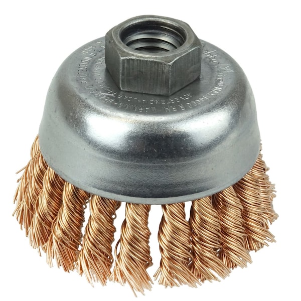 Weiler 2-3/4" Single Row Knot Wire Cup Brush .020" Bronze 5/8"-11 UNC Nut - 13299
