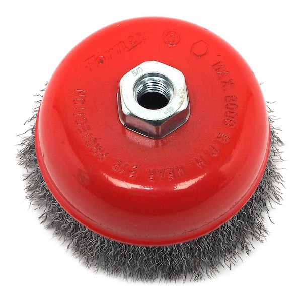 Forney Cup Brush, Crimped, 5 in x .014 in x 5/8 in-11 Arbor - 72754