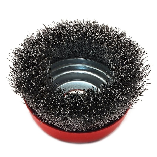 Forney Cup Brush, Crimped, 5 in x .014 in x 5/8 in-11 Arbor - 72754
