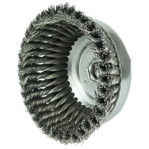 Weiler 6" Single Row Knot Wire Cup Brush .014" Steel Fill 5/8"-11 UNC Nut - 12356