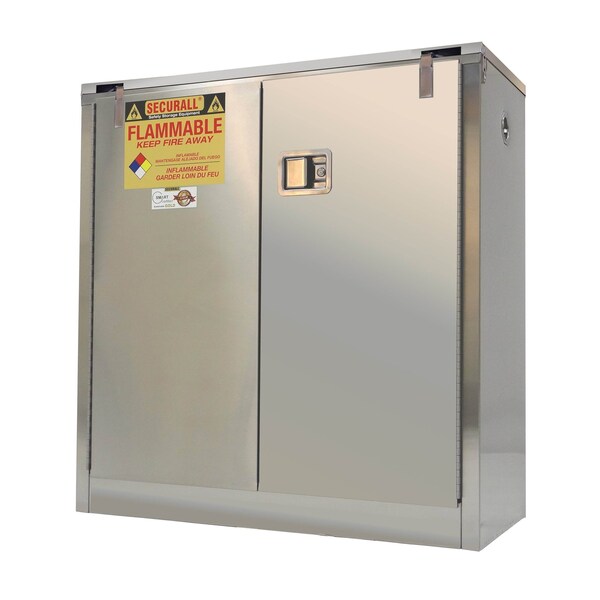 Securall Stainless Steel Flammable Storage, 30 gal, 1 Shelves, Stainless Steel, 43 in W x 46 in H x 18 in D - A330-SS