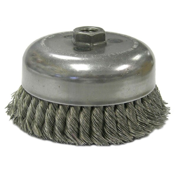 Weiler 6" Double Row Knot Wire Cup Brush .023" Steel Fill 5/8"-11 UNC Nut - 12556