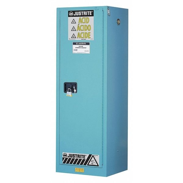 Justrite Corrosives Safety Cabinet, 22 gal, 3 Shelves, Steel, 23 1/4 in W x 65 in H x 18 in D, Blue - 8922022