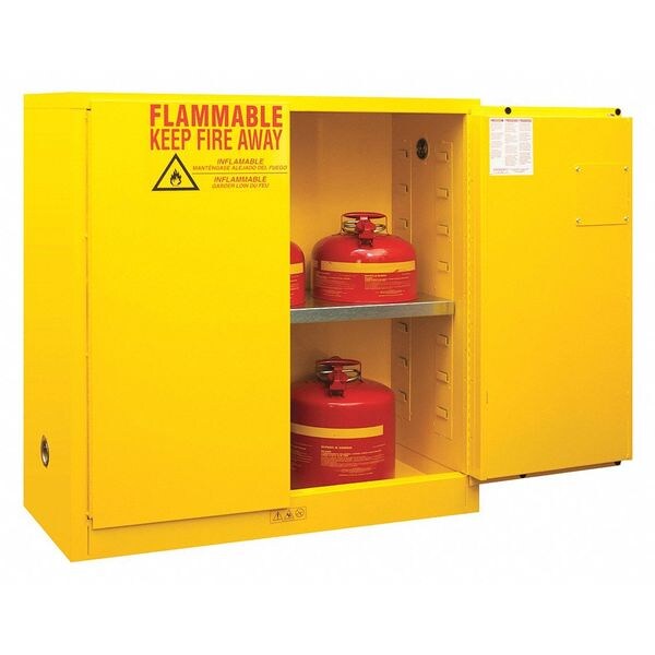 Durham Mfg Flammables Safety Cabinet, 30 gal, 1 Shelves, Steel, 43 in W x 44 in H x 18 in D, Yellow - 1030M-50