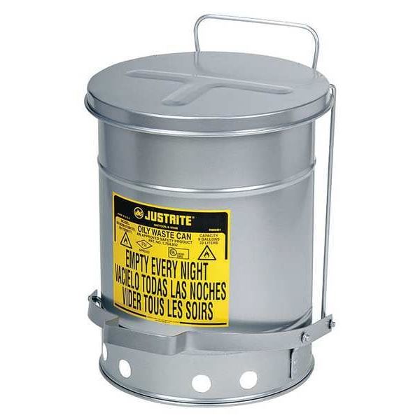 Justrite Oily Waste Can, 14 Gal., Steel, Silver - 09504
