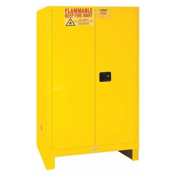 Durham Mfg Flammables Safety Cabinet, 90 gal, 2 Shelves, Steel, 43 in W x 71 in H x 34 in D, Yellow - 1090ML-50
