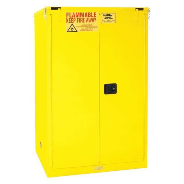 Condor Flammables Safety Cabinet, 90 gal, 2 Shelves, Steel, 43 in W x 66 1/2 in H x 34 in D, Yellow - 45AE89